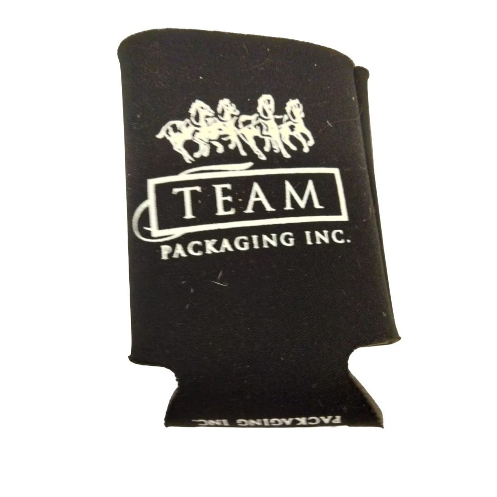 Team Packaging Can Koozie Black White Horse Team